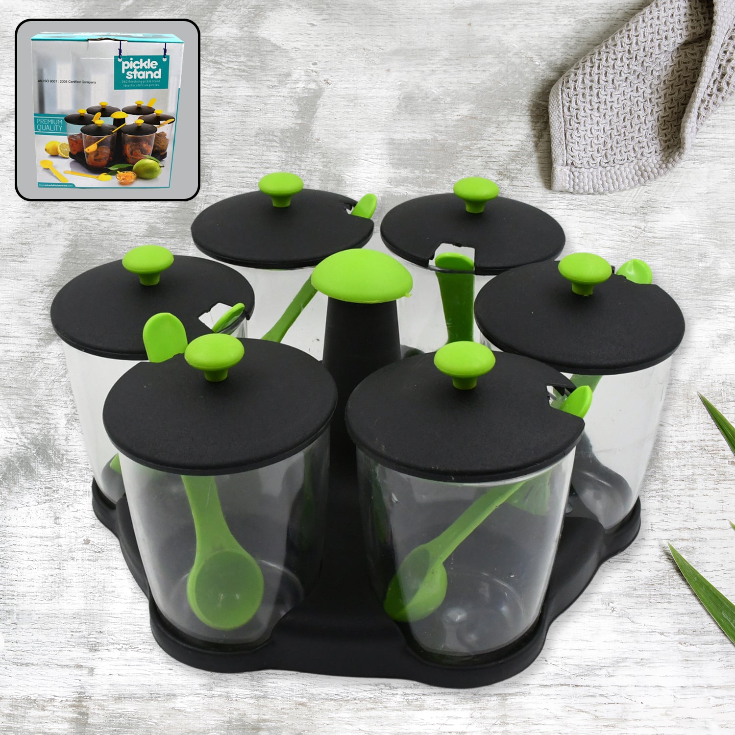 Revolving Spice Rack – 6 Jars with Spoons & Stand