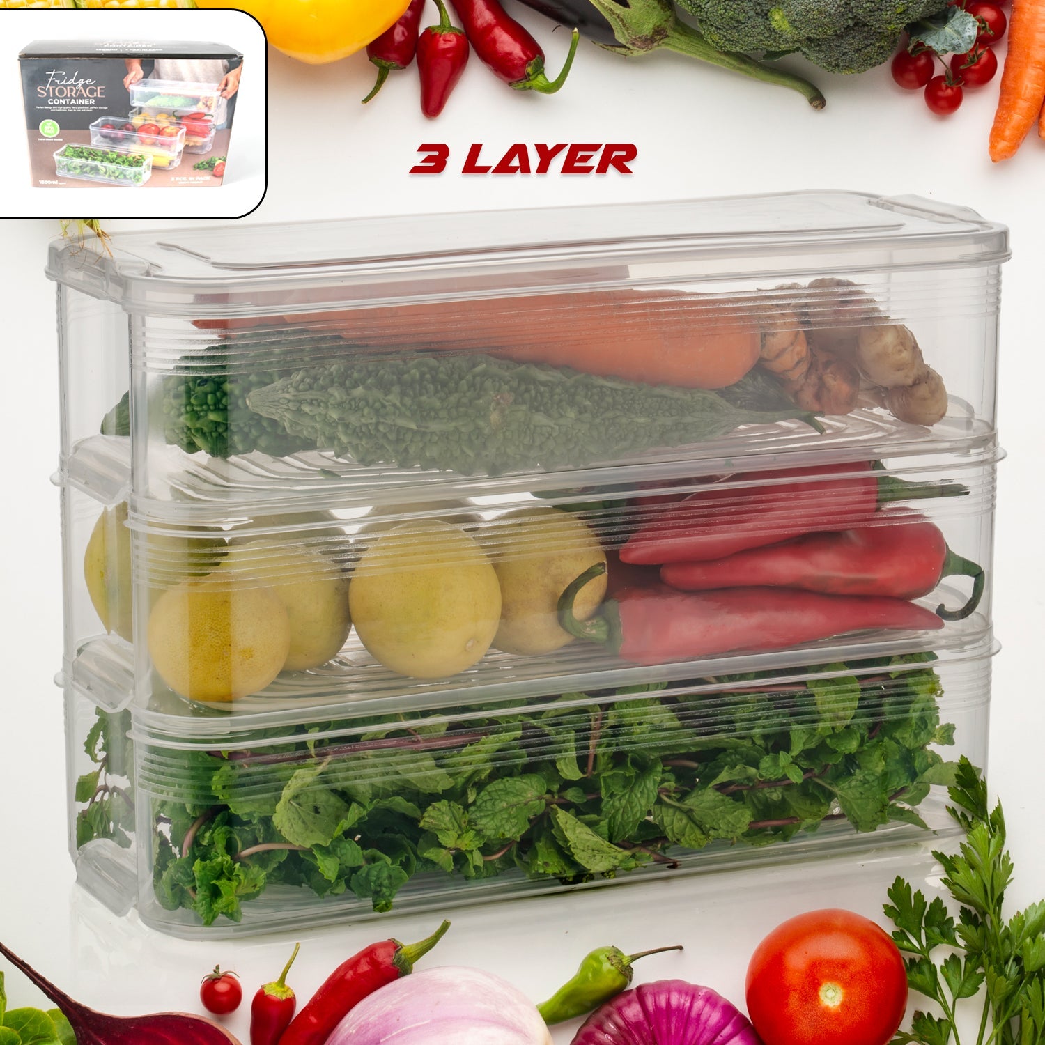 Airtight Fridge Storage Containers – Set of 3 (1.5L)