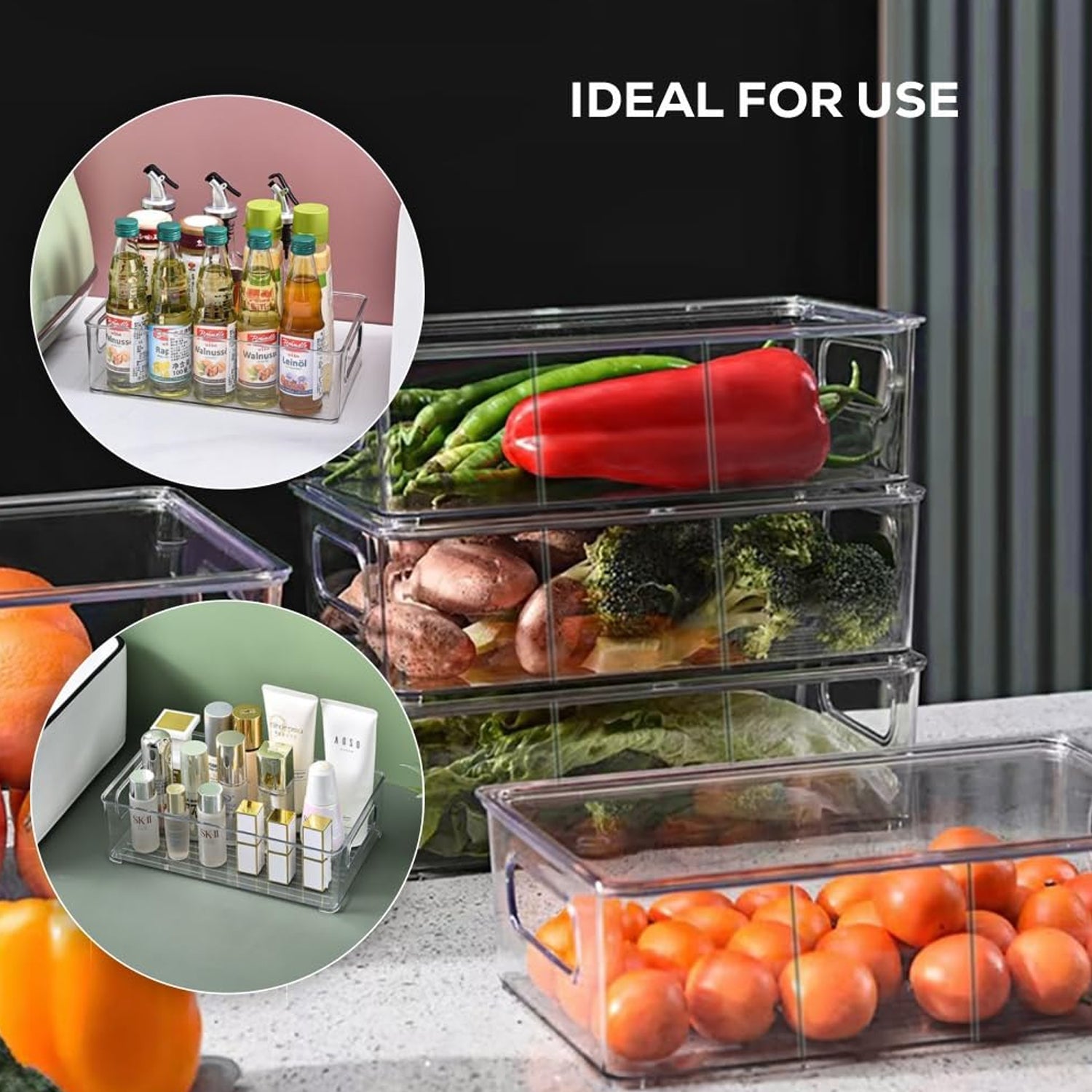 Stackable Fridge Organizer Bin with Handle