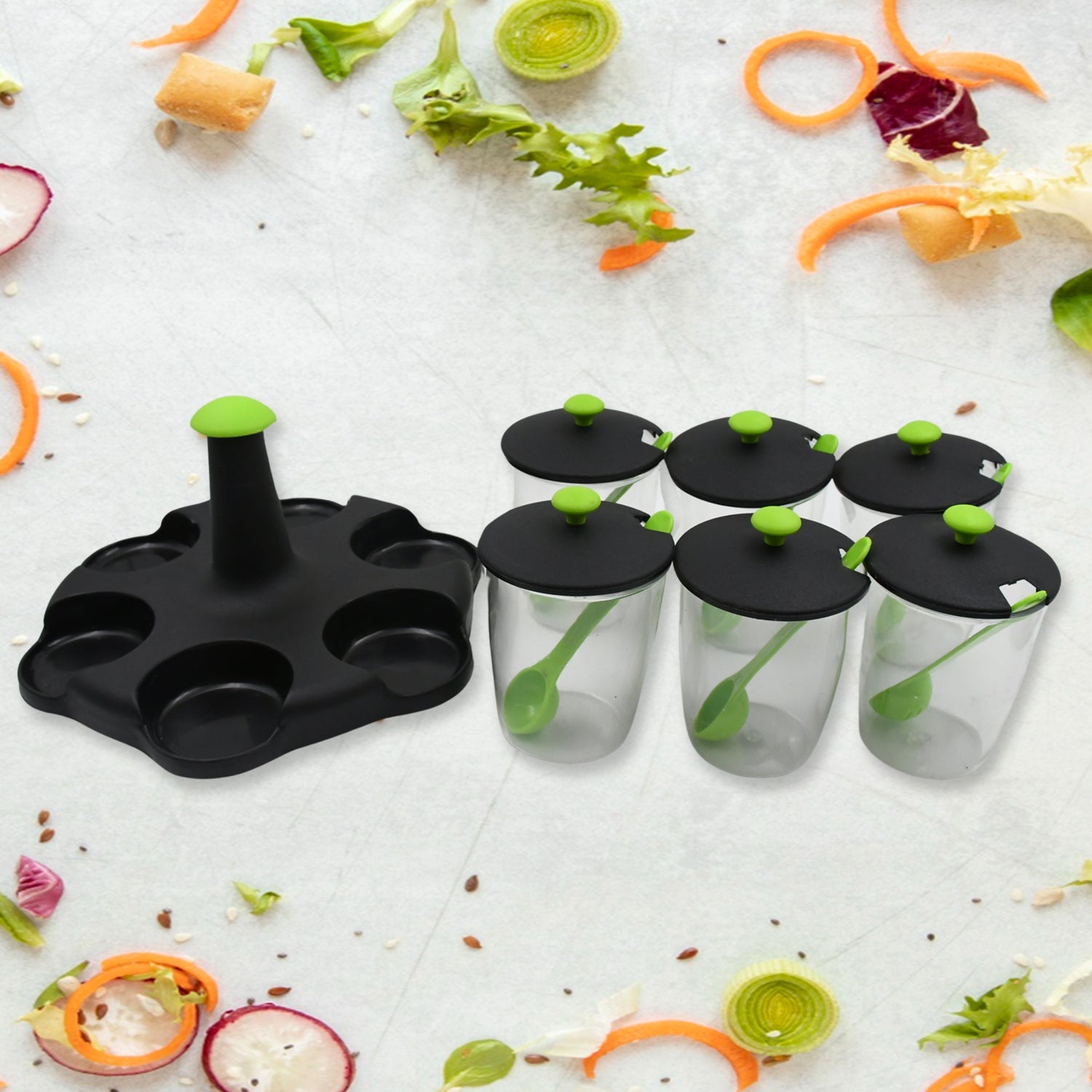 Revolving Spice Rack – 6 Jars with Spoons & Stand