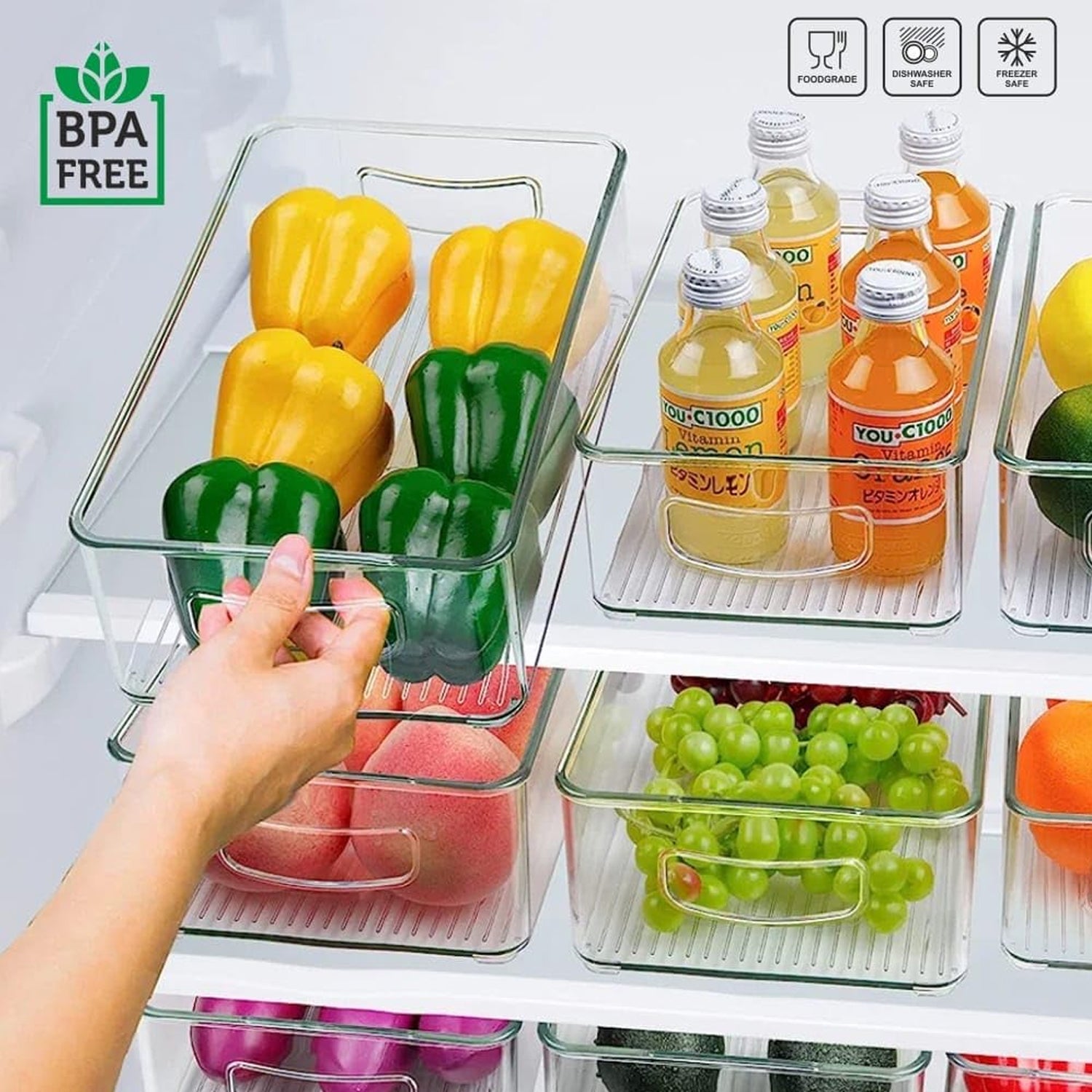 Stackable Fridge Organizer Bin with Handle