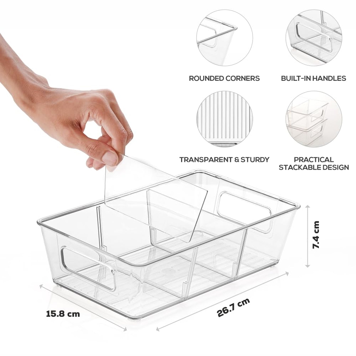 Stackable Fridge Organizer Bin with Handle