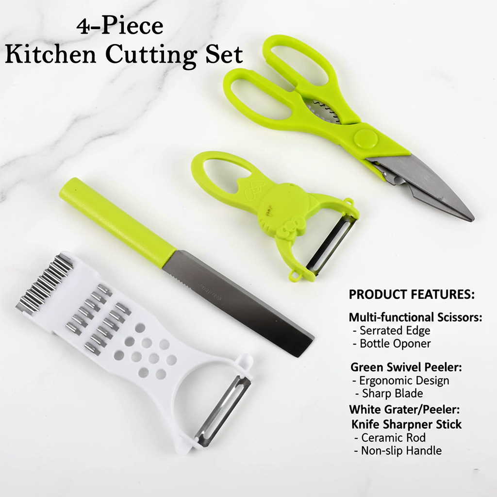 4-Piece Kitchen Cutting Set (Scissors, Peeler, Grater, Knife)
