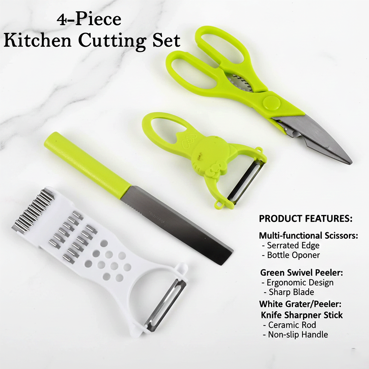 4-Piece Kitchen Cutting Set (Scissors, Peeler, Grater, Knife)