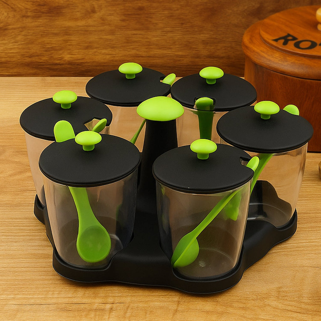 Revolving Spice Rack – 6 Jars with Spoons & Stand