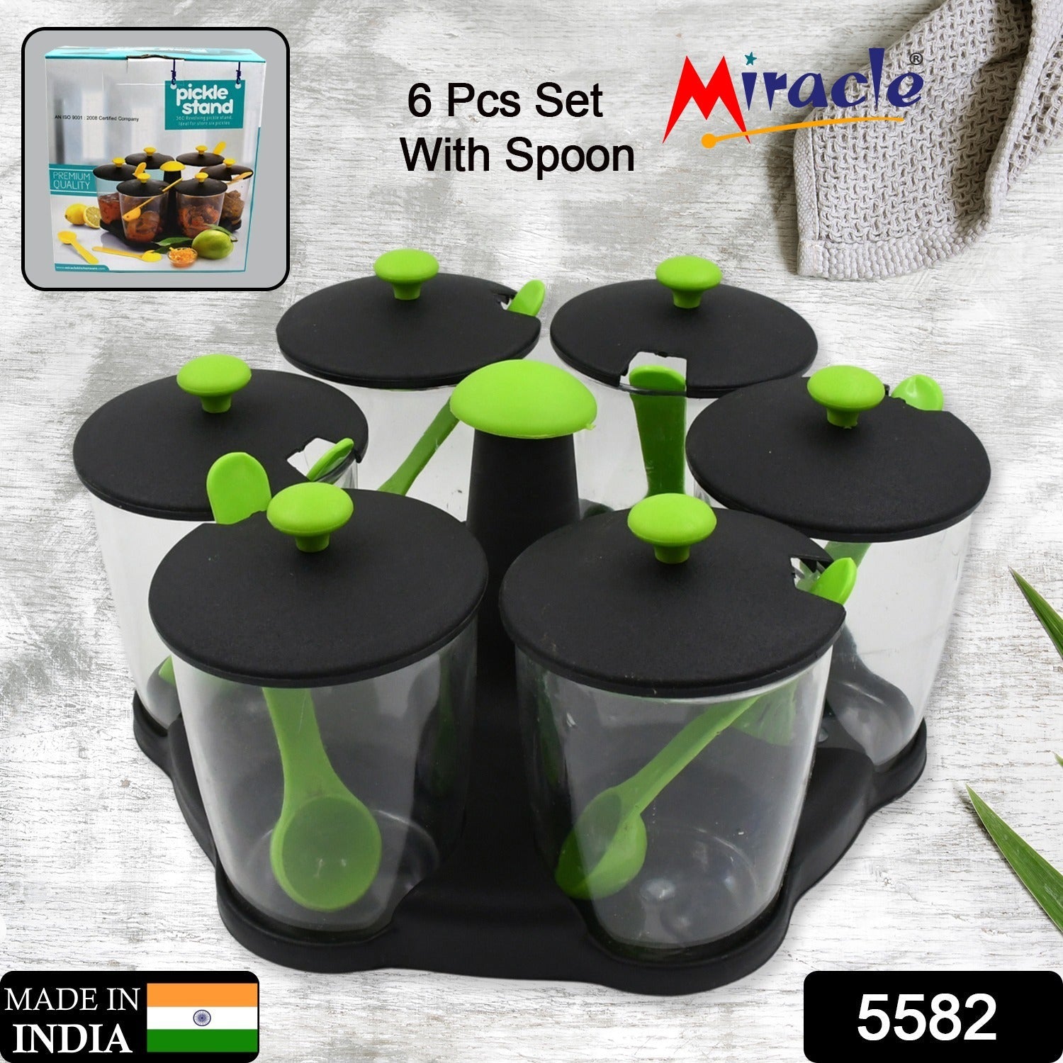 Revolving Spice Rack – 6 Jars with Spoons & Stand